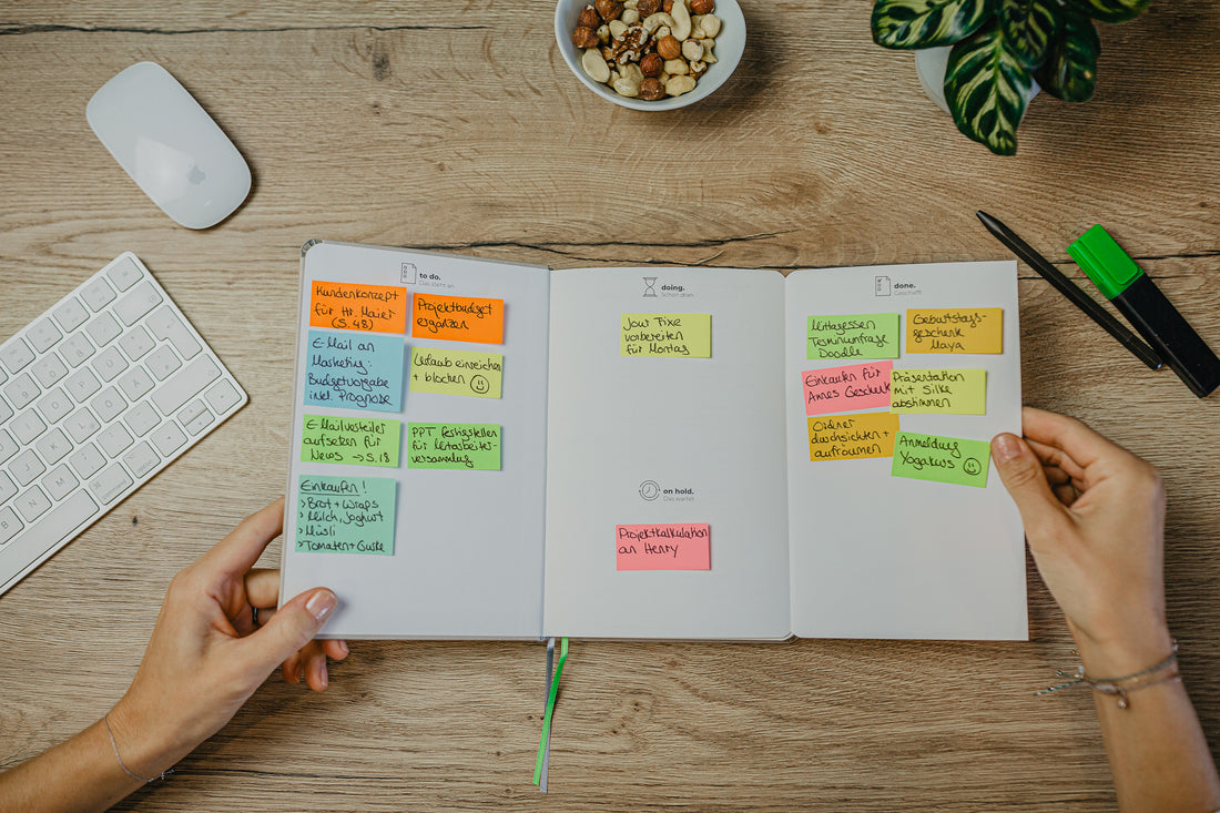 Das besondere Notizbuch mit Kanban-Board und Klebezetteln. Das Notizbuch für To-dos und Aufgaben. 