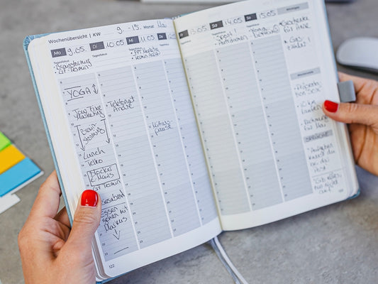 Der beste Wochenplaner bietet dir Uhrzeiten damit du deine Termine besser planen kannst. Der agile Planer hat zudem noch ein Kanban-Board für deine Aufgaben